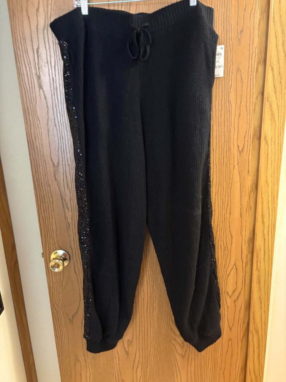 NWT INC International Concepts 2X Black Ribbed Casual Pants with Sequins